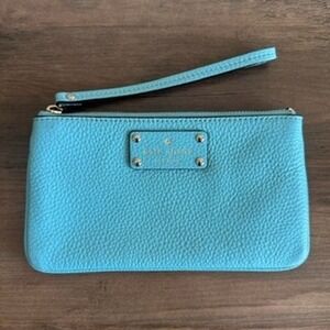 Kate Spade Wristlet Pouch Clutch Zip Top Leather Aqua‎ Blue